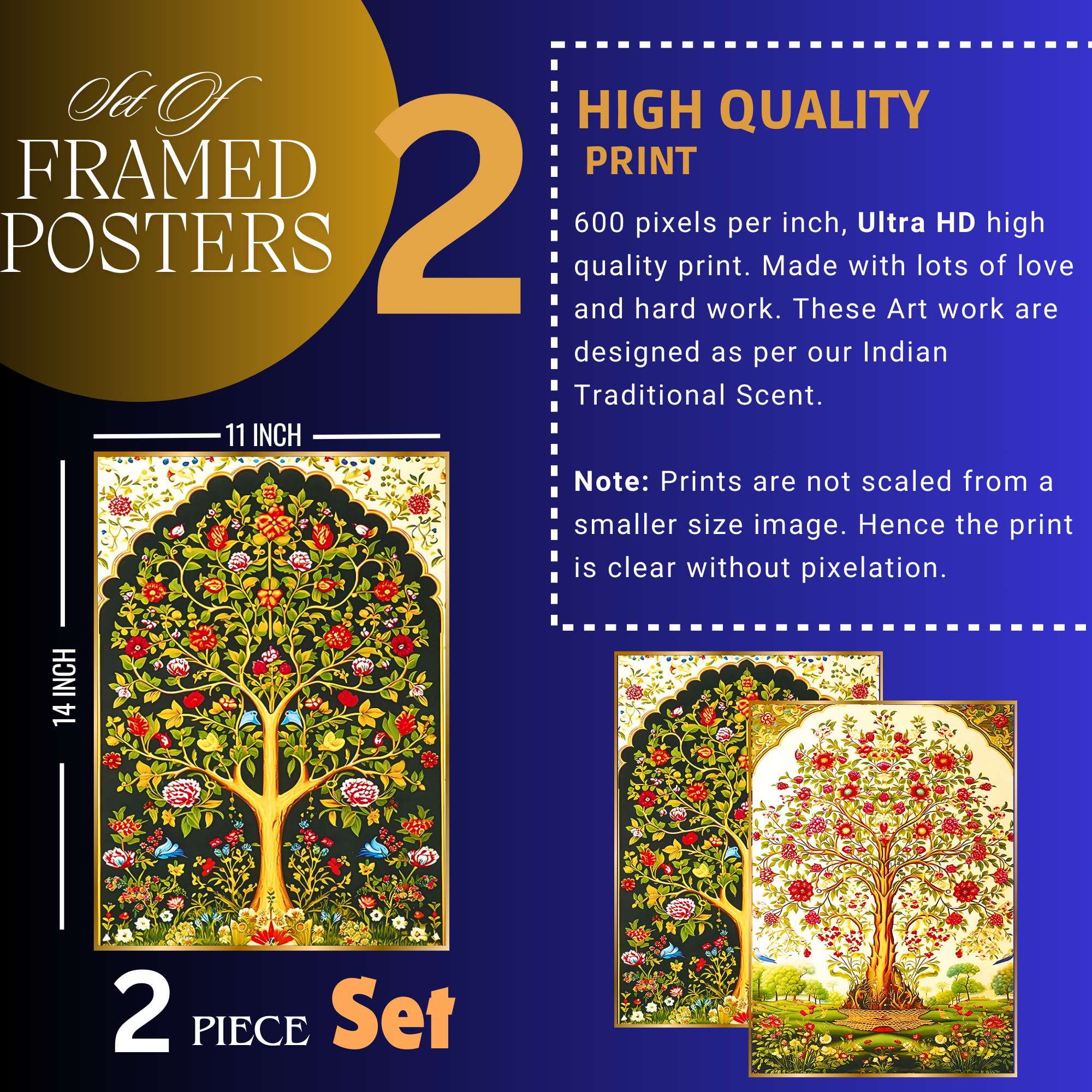 Set of Two Wall Paintings for Wall Dacoration Golden Framed Wall Paintings for Living Room & Bedroom Wall Art for Home Decoration & Office Wall Décor (14x11 inch CH-GD2-17)