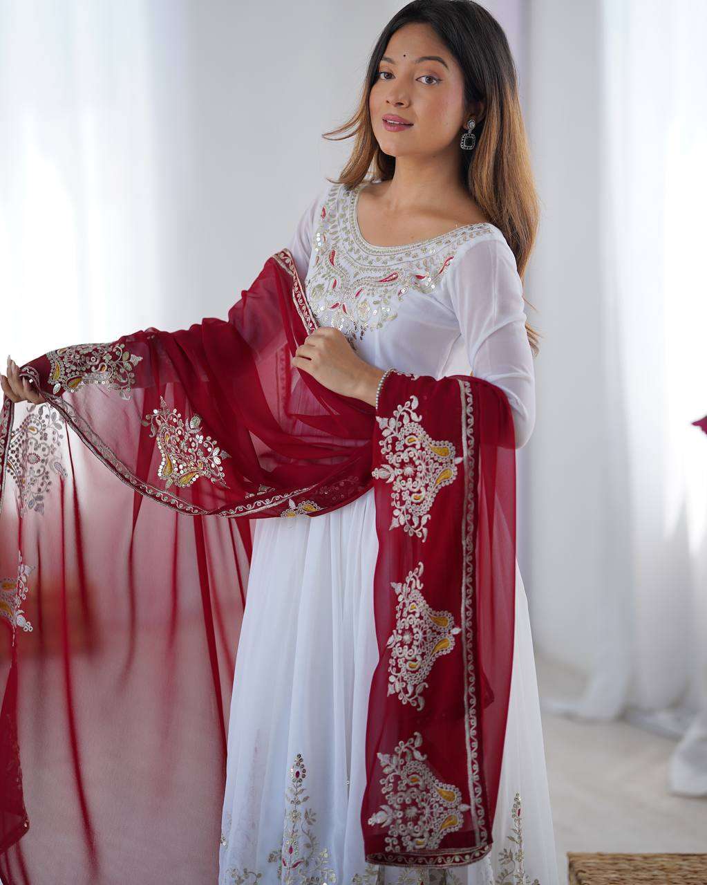 Women's Georgette Embroidery Sequence Work Anarkali Kurti With Dupatta Set