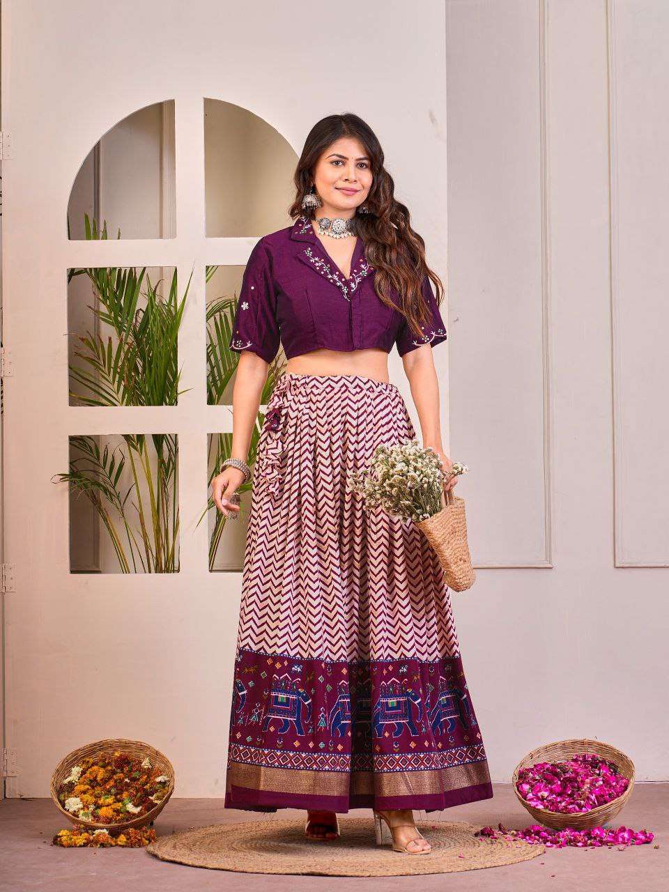 Women's Tussar Silk Patola Print Lehenga Choli Set with Foil Work