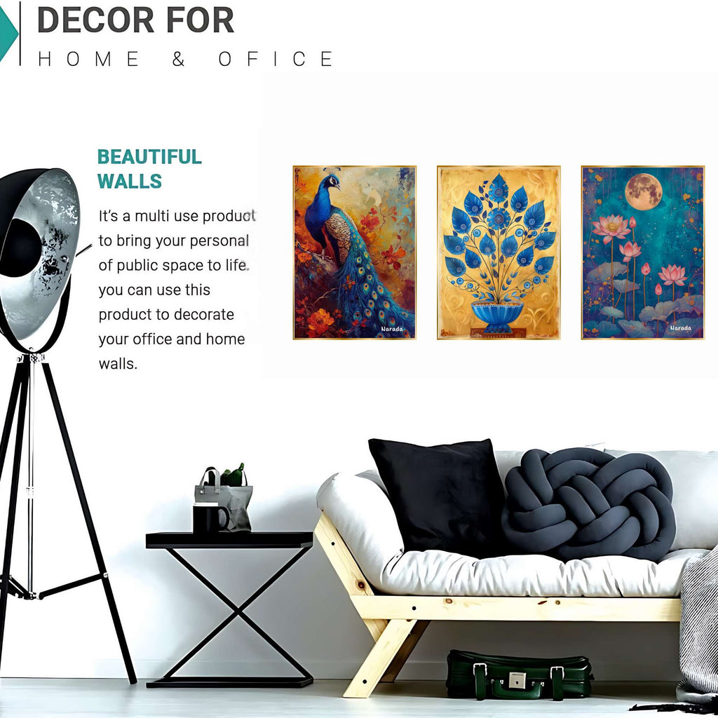 Set of Three Wall Paintings for Wall Dacoration Golden Framed Wall Paintings for Living Room & Bedroom Wall Art for Home Decoration & Office Wall Décor (18x12 inch CH-GD3-11)