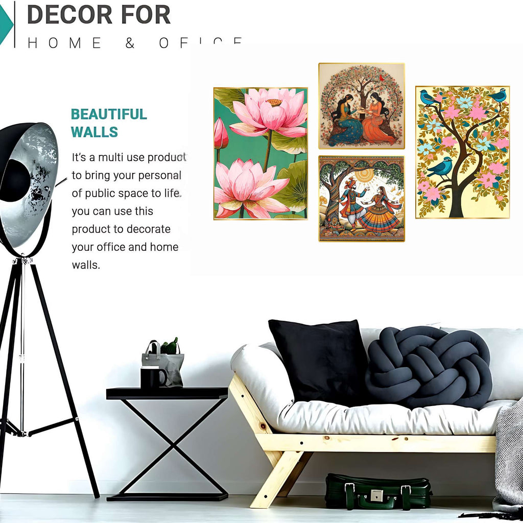 Set of Four Wall Paintings for Wall Dacoration Golden Framed Wall Paintings for Living Room & Bedroom Wall Art for Home Decoration & Office Wall Décor (13x10 inch CH-GD4-11)