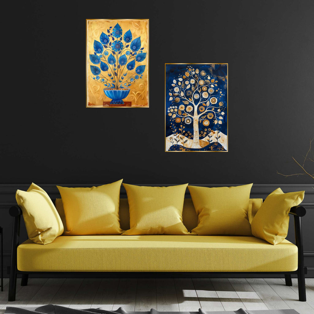 Set of Two Wall Paintings for Wall Dacoration Golden Framed Wall Paintings for Living Room & Bedroom Wall Art for Home Decoration & Office Wall Décor (14x11 inch CH-GD2-10)