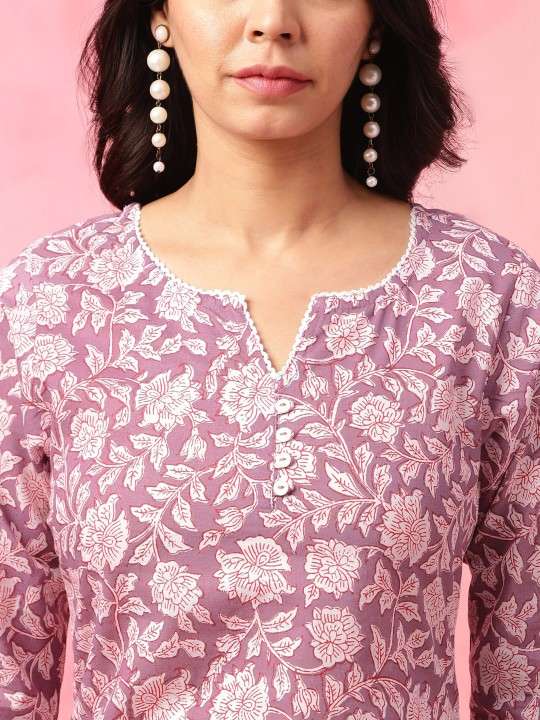 Women's Rayon Floral Printed Straight Short Kurti Set