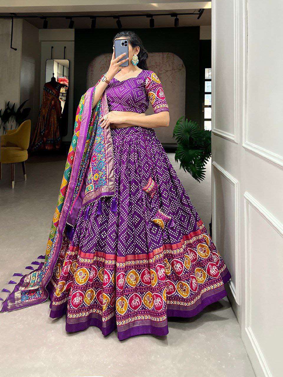 Women's Patola Print Lehenga Choli with Dupatta ? Traditional Gujarati Style Festive Wear