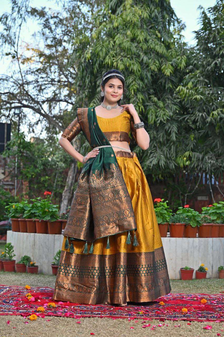 Women's Tussar Silk Patola Print Lehenga Choli Dupatta Set
