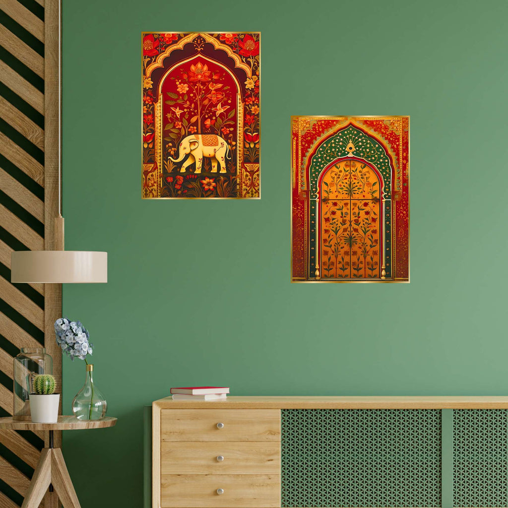 Set of Two Wall Paintings for Wall Dacoration Golden Framed Wall Paintings for Living Room & Bedroom Wall Art for Home Decoration & Office Wall Décor (14x11 inch CH-GD2-18)