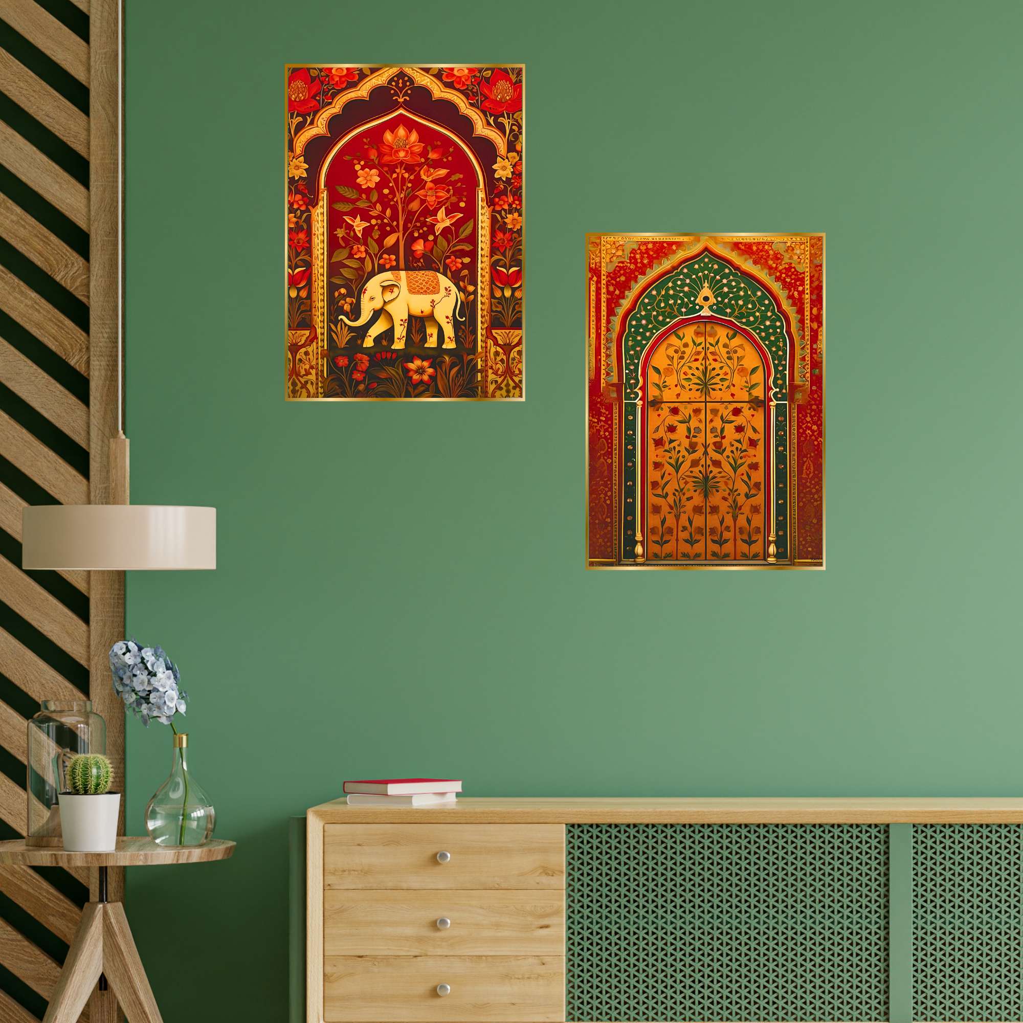 Set of Two Wall Paintings for Wall Dacoration Golden Framed Wall Paintings for Living Room & Bedroom Wall Art for Home Decoration & Office Wall Décor (14x11 inch CH-GD2-18)