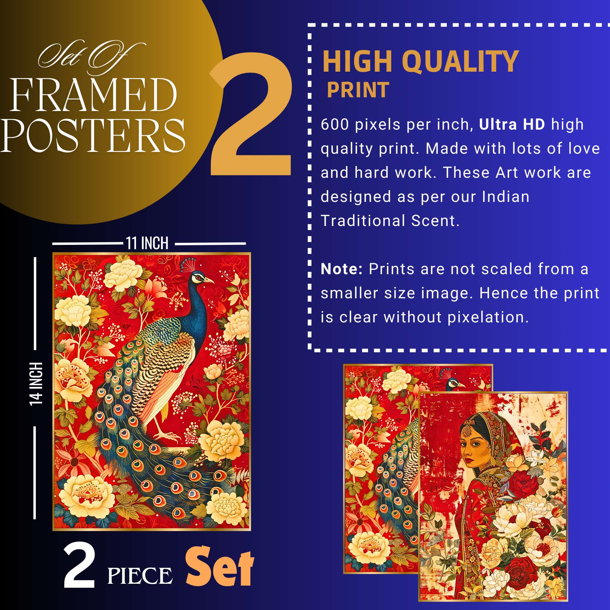 Set of Two Wall Paintings for Wall Dacoration Golden Framed Wall Paintings for Living Room & Bedroom Wall Art for Home Decoration & Office Wall Décor (14x11 inch CH-GD2-3)