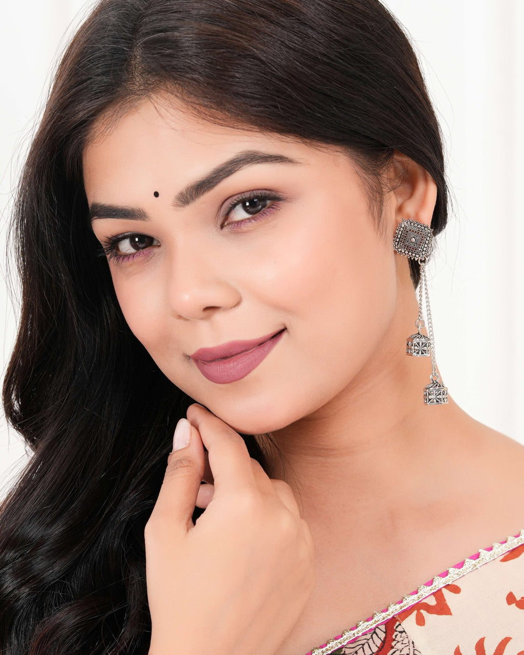 Women's Silver Circle Long Two AZ838-OXidised Unique Western Earrings for Women Party Wear