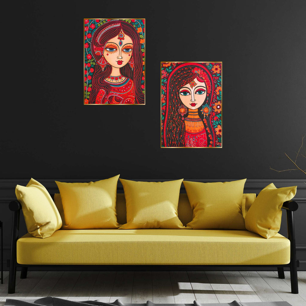 Set of Two Wall Paintings for Wall Dacoration Golden Framed Wall Paintings for Living Room & Bedroom Wall Art for Home Decoration & Office Wall Décor (14x11 inch CH-GD2-12)