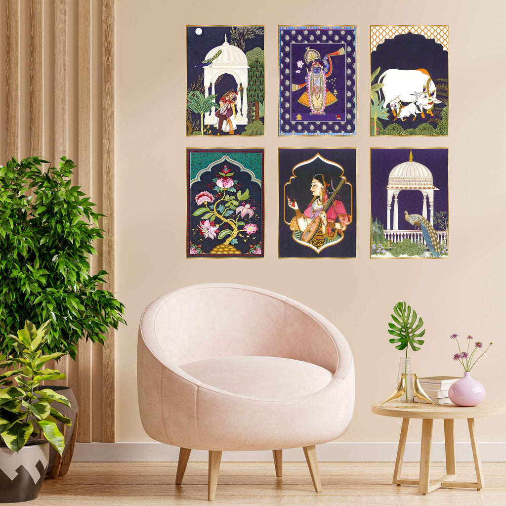 Set of Six Wall Paintings for Wall Dacoration Golden Framed Wall Paintings for Living Room & Bedroom Wall Art for Home Decoration & Office Wall Décor (13x10 inch CH-GD6-3)