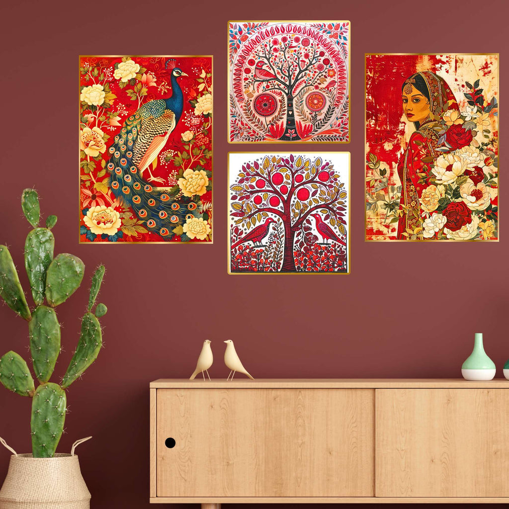 Set of Four Wall Paintings for Wall Dacoration Golden Framed Wall Paintings for Living Room & Bedroom Wall Art for Home Decoration & Office Wall Décor (13x10 inch CH-GD4-10)
