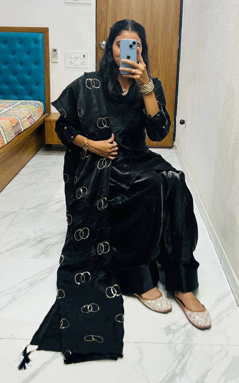 Women's Fendi Silk Solid Muslim Straight Kurti With Pant and Dupatta set