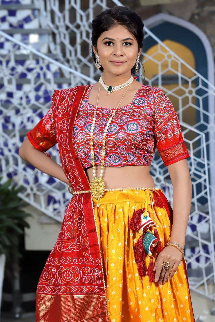 Women's Traditional Bandhani Ghagra Choli with Dupatta ? Navratri & Festive Wear