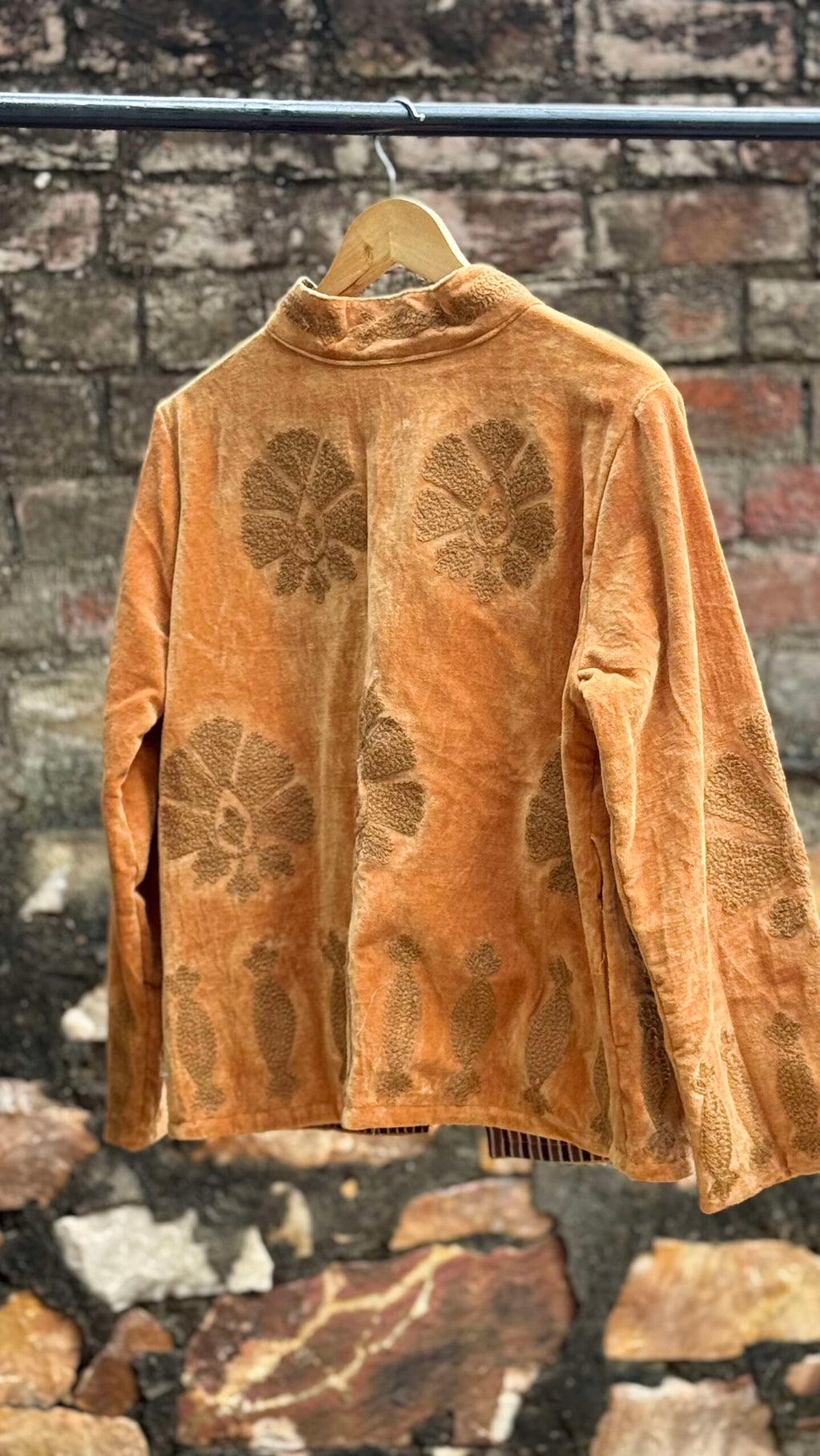 Womens Gold Velvet Embroidered Jacket with Floral Design