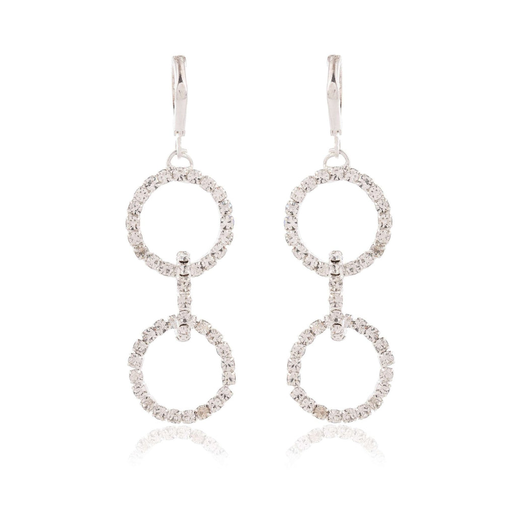 Women's Silver Circle Long Three Rhinestone Unique Western Earrings for Women Party Wear