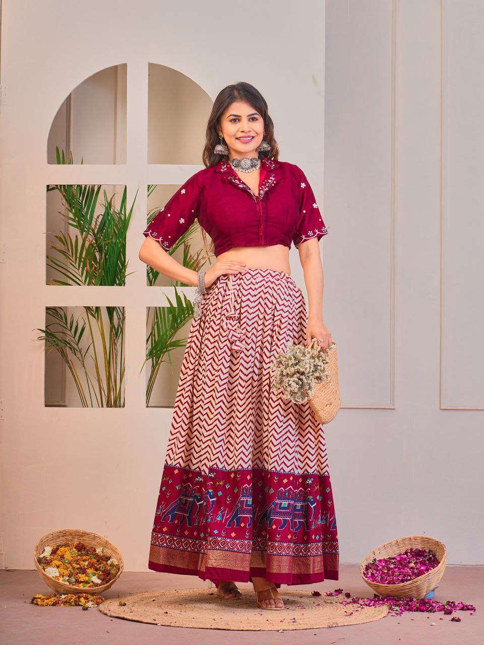 Women's Tussar Silk Patola Print Lehenga Choli Set with Foil Work