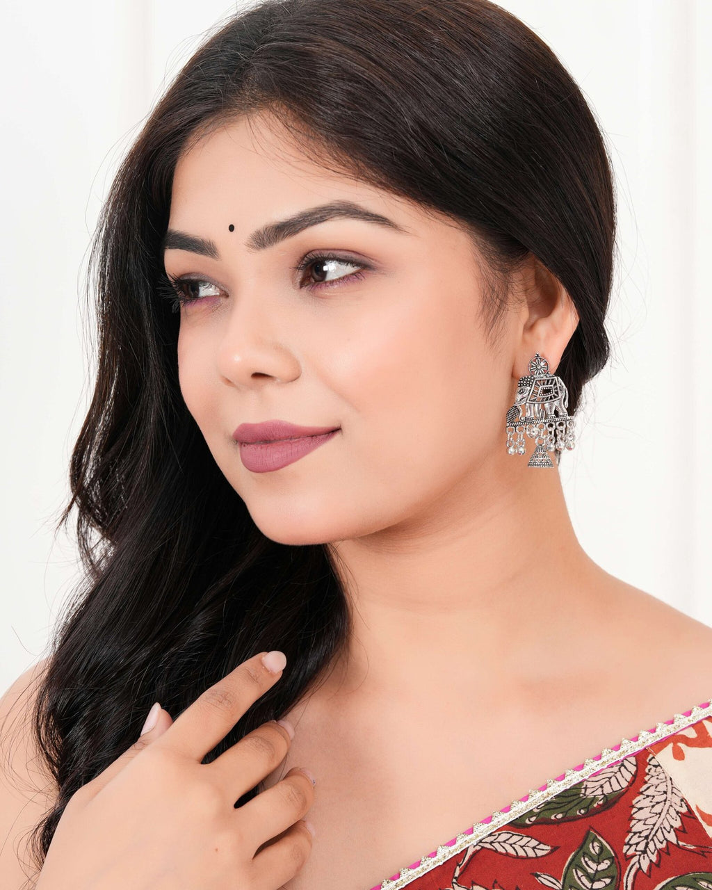 Women's Indian Traditional AZ838-OXidised Silver Earrings For Women | Elephent Design Jumki Wedding Wear