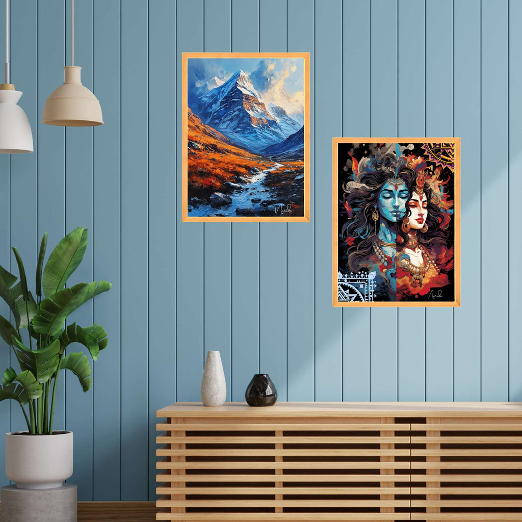 Set of Two Wall Paintings for Wall Dacoration Golden Framed Wall Paintings for Living Room & Bedroom Wall Art for Home Decoration & Office Wall Décor (14x11 inch CH-GD2-21)