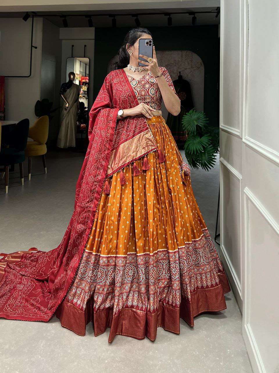 Women's Traditional Bandhani Ghagra Choli with Dupatta ? Navratri & Festive Wear