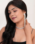 Women's Indo-Western Drop Dangles Earring With Necklace For Women Fashion Jewellery for women Artificial Earrings and Necklace For women (Silver)