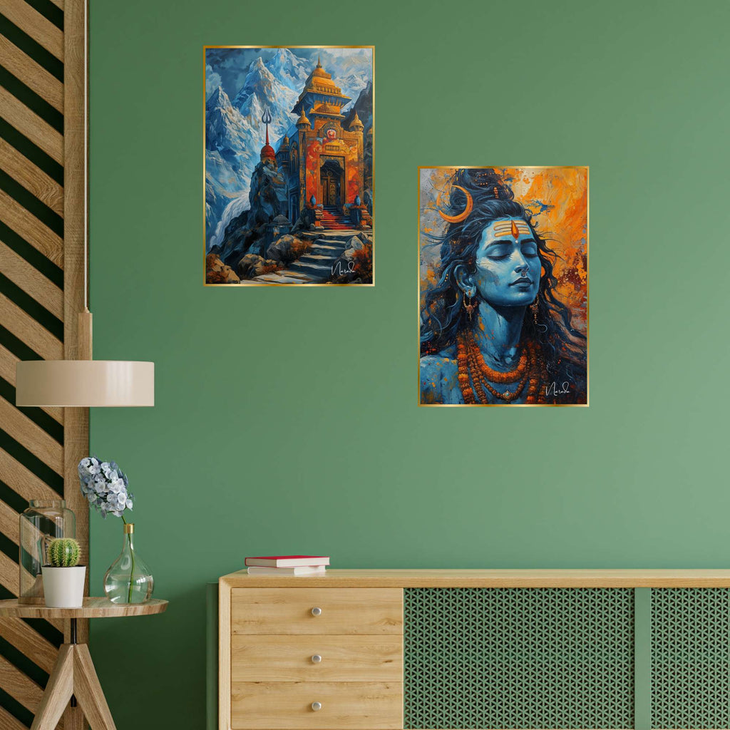 Set of Two Wall Paintings for Wall Dacoration Golden Framed Wall Paintings for Living Room & Bedroom Wall Art for Home Decoration & Office Wall Décor (14x11 inch CH-GD2-7)