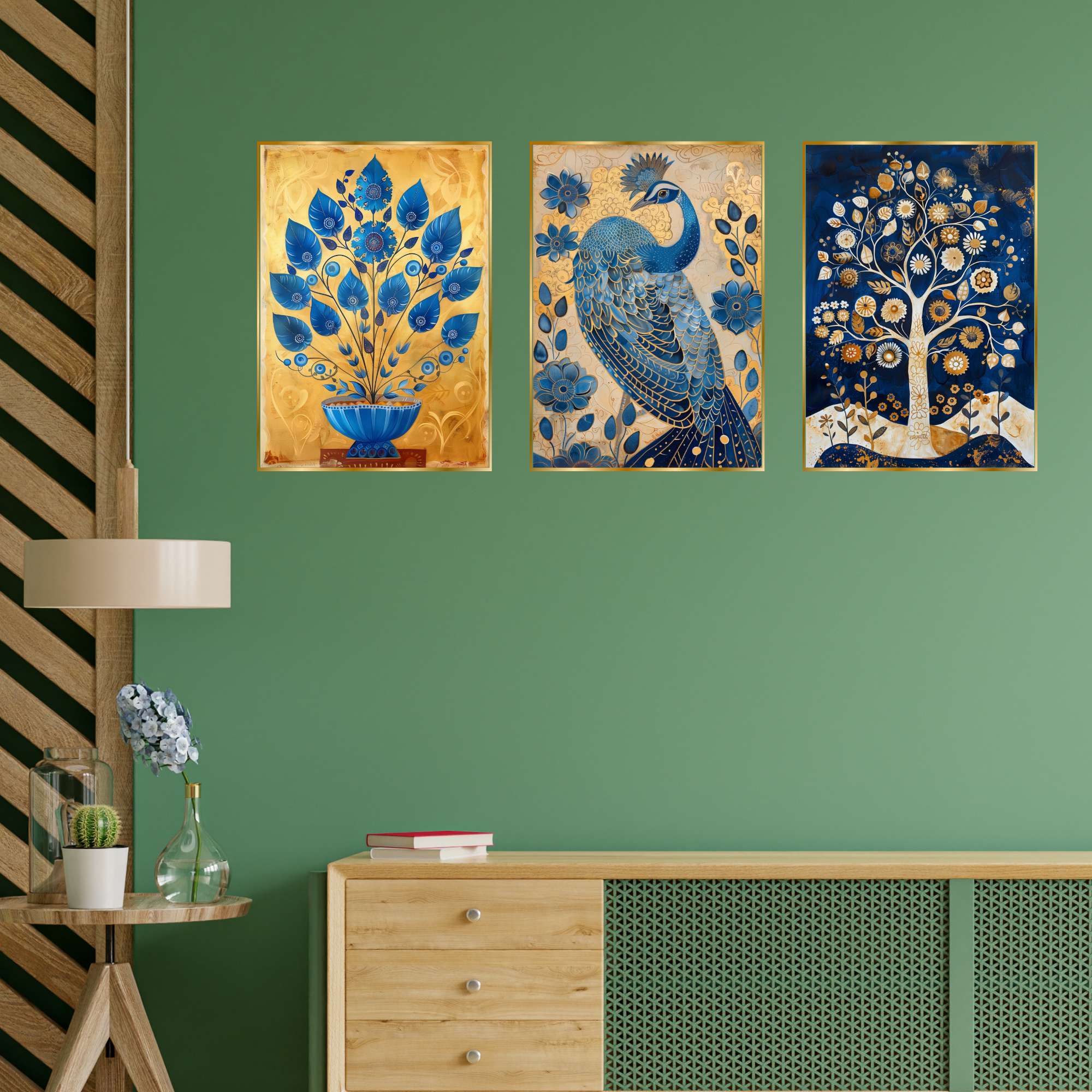 Set of Three Wall Paintings for Wall Dacoration Golden Framed Wall Paintings for Living Room & Bedroom Wall Art for Home Decoration & Office Wall Décor (18x12 inch CH-GD3-14)