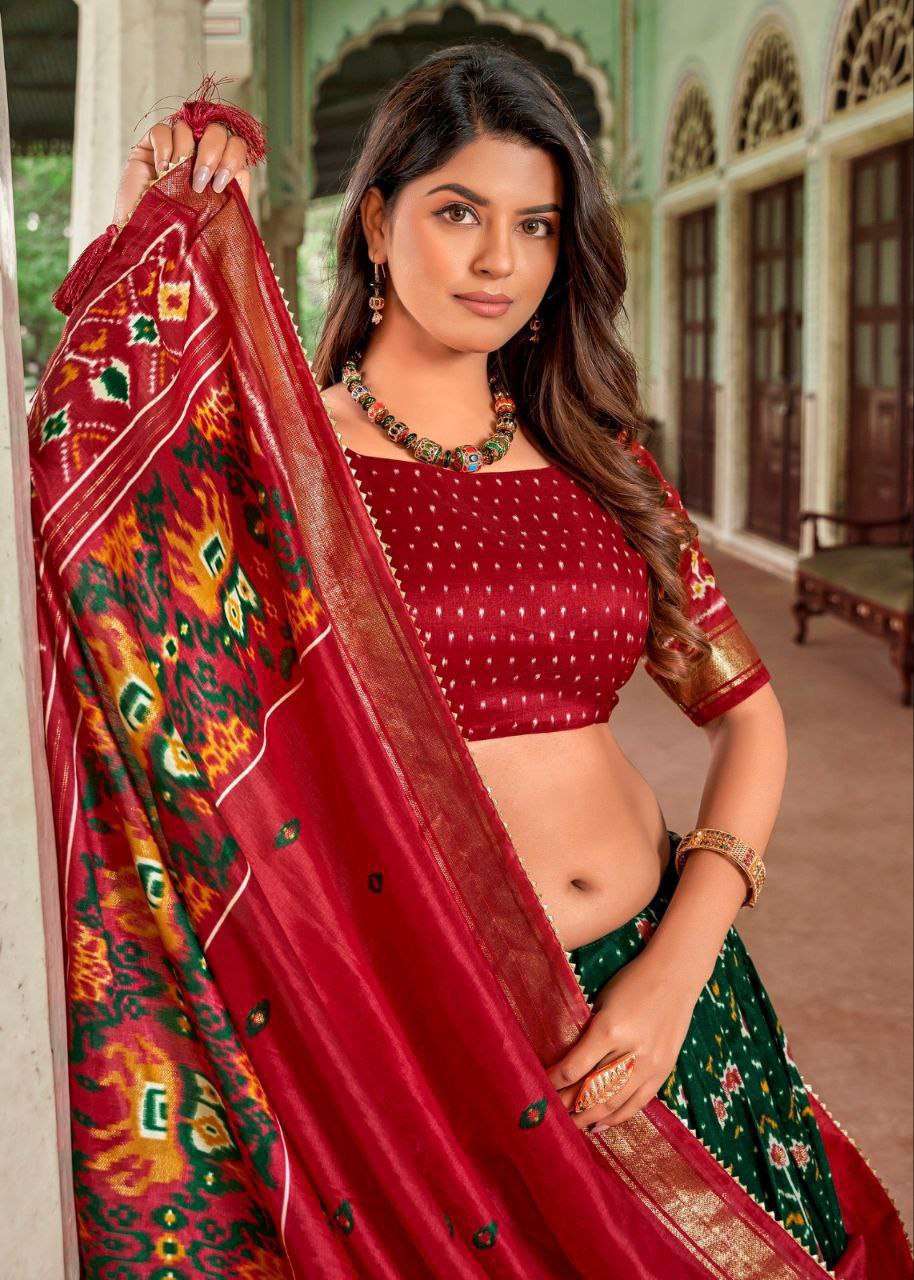 Women's Traditional Patola Print Tussar Silk Lehenga Choli with Festive Dupatta