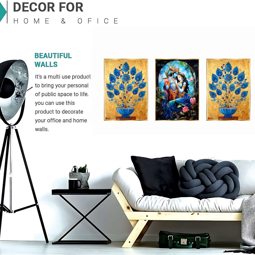 Set of Three Wall Paintings for Wall Dacoration Golden Framed Wall Paintings for Living Room & Bedroom Wall Art for Home Decoration & Office Wall Décor (18x12 inch CH-GD3-9)