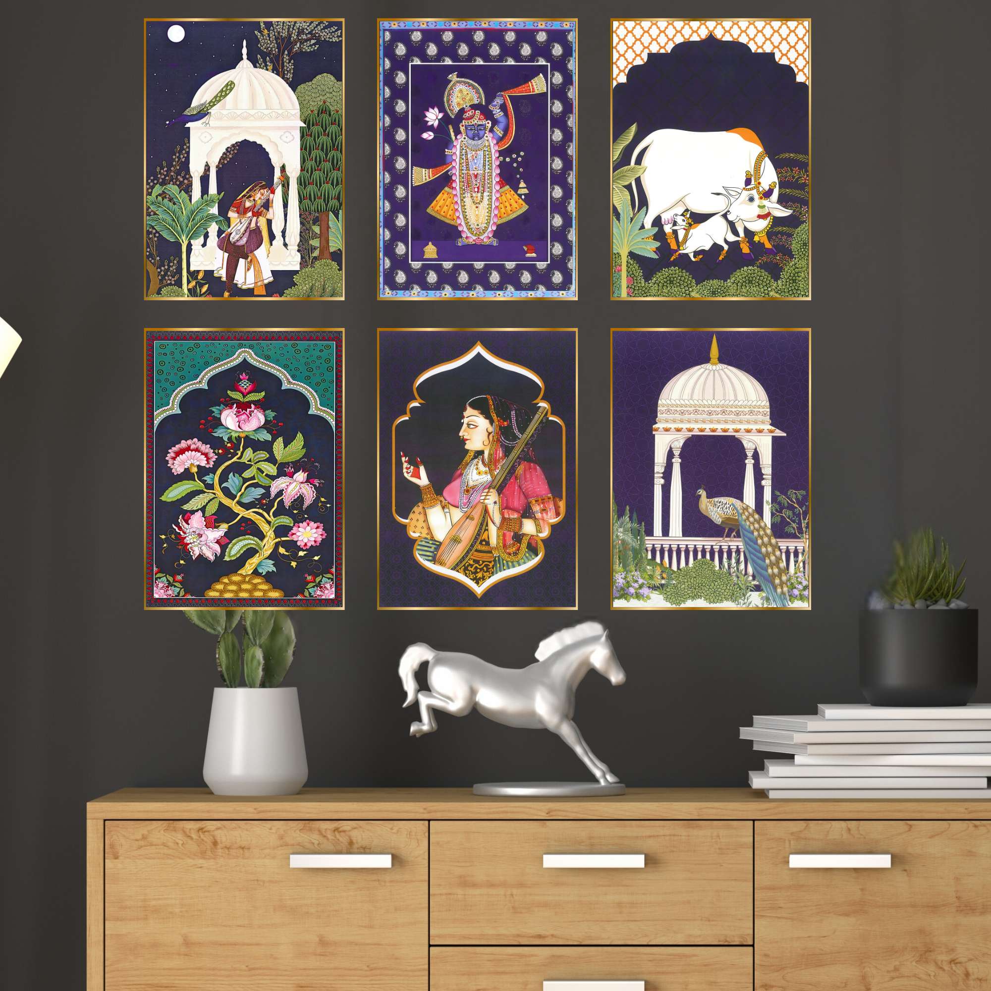 Set of Six Wall Paintings for Wall Dacoration Golden Framed Wall Paintings for Living Room & Bedroom Wall Art for Home Decoration & Office Wall Décor (13x10 inch CH-GD6-3)