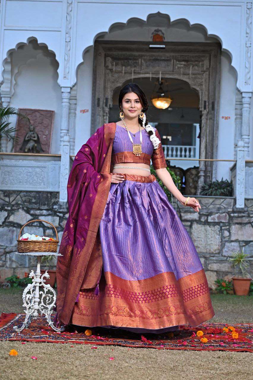 Women's Tussar Silk Patola Print Lehenga Choli Dupatta Set