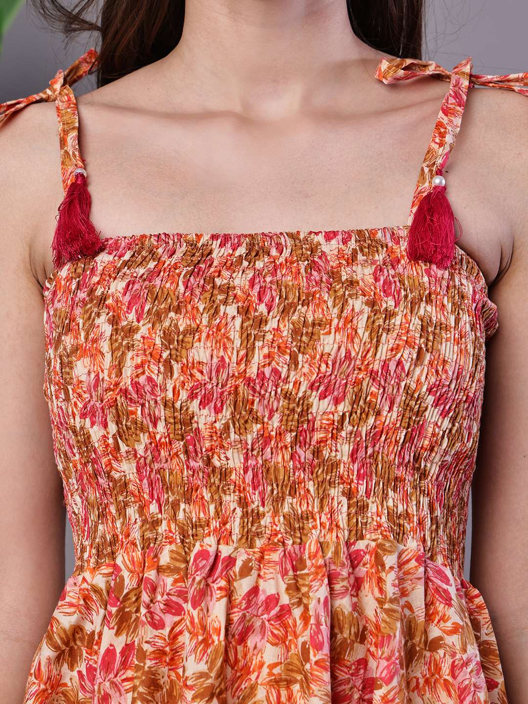Women's MultiColor Floral Printed Cotton Handkerchief Hem Dress Midi Dresses