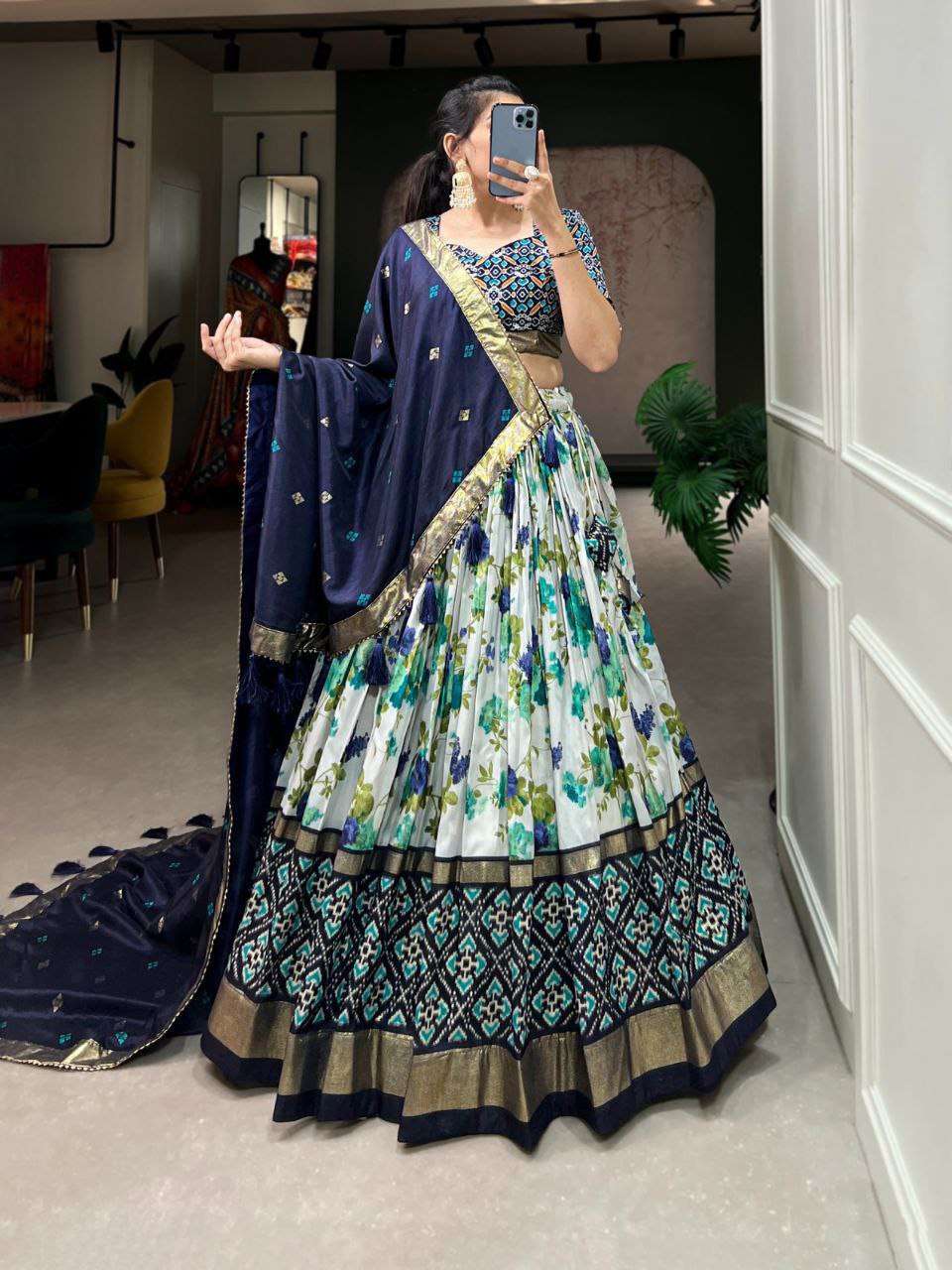 Women's Luxurious Tussar Silk Lehenga Choli with Intricate Prints & Can-Can Flair