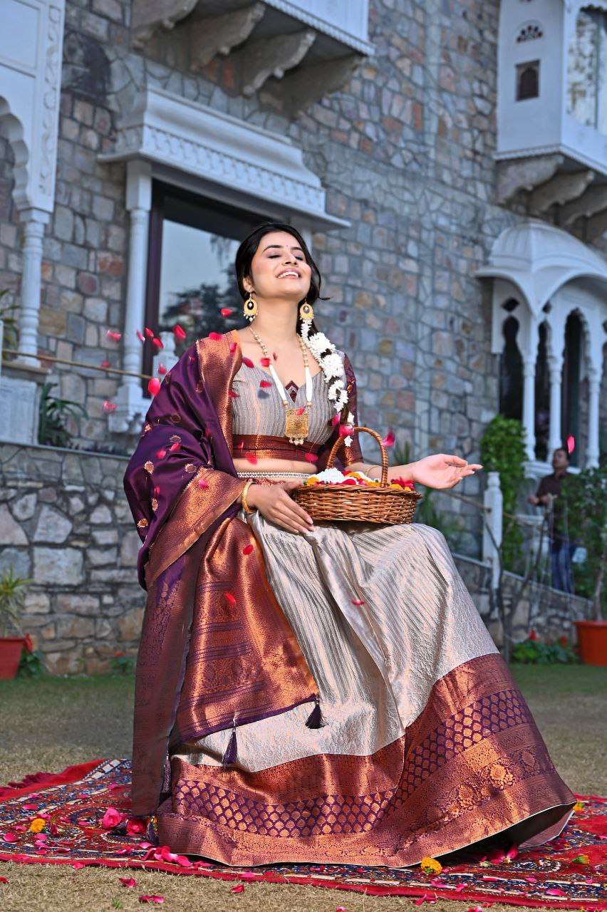 Women's Tussar Silk Patola Print Lehenga Choli Dupatta Set