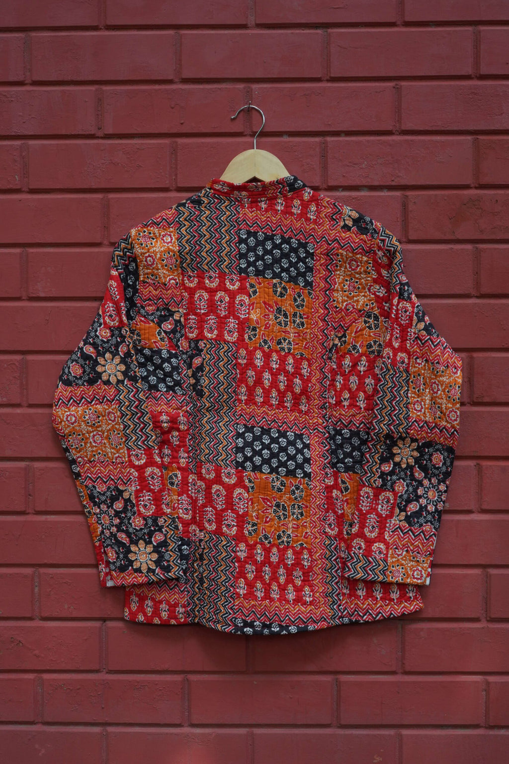 Womens Red Velvet Embroidered Jacket with Floral Design