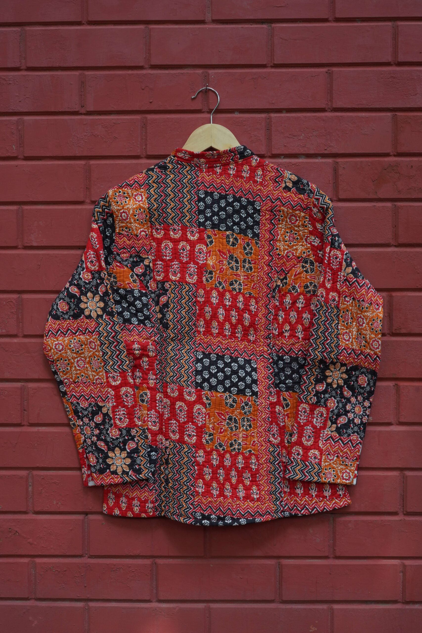 Womens Red Velvet Embroidered Jacket with Floral Design