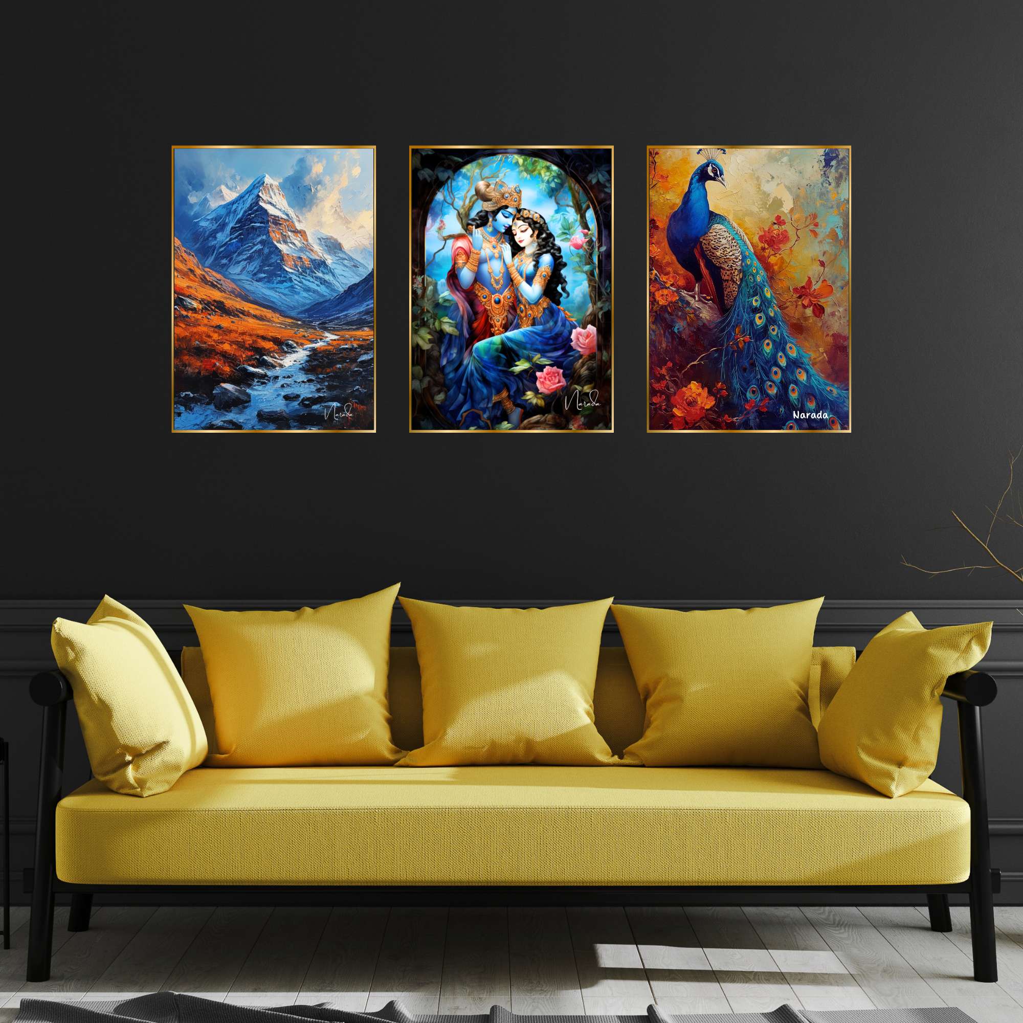 Set of Three Wall Paintings for Wall Dacoration Golden Framed Wall Paintings for Living Room & Bedroom Wall Art for Home Decoration & Office Wall Décor (24x18 inch CH-GD3-1)