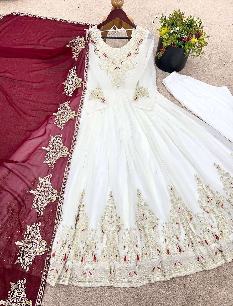 Women's Georgette Embroidery Sequence Work Anarkali Kurti With Dupatta Set