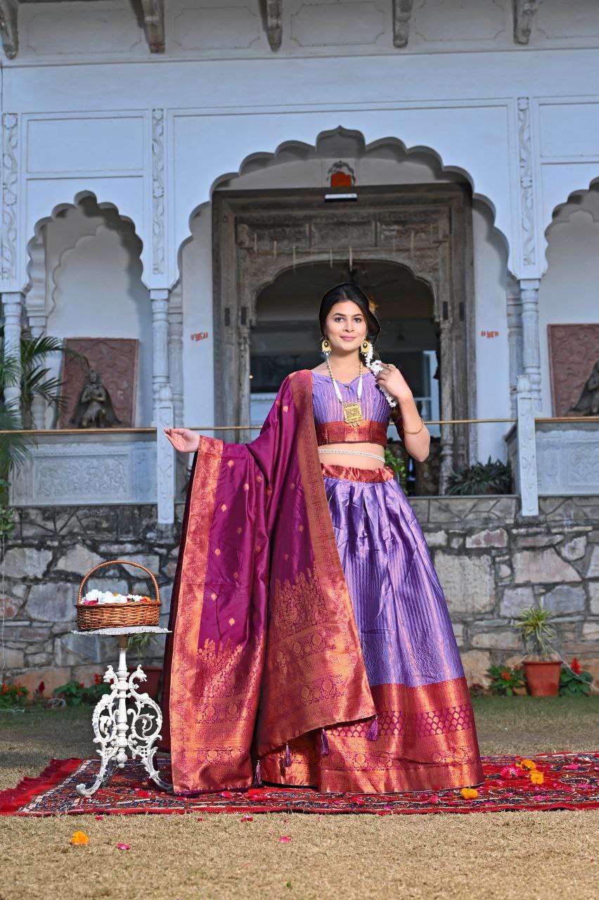 Women's Tussar Silk Patola Print Lehenga Choli Dupatta Set