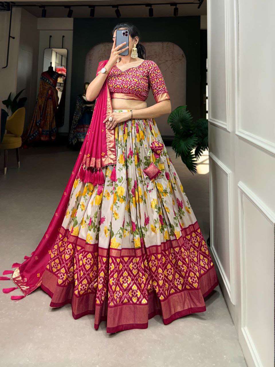 Women's Luxurious Tussar Silk Lehenga Choli with Intricate Prints & Can-Can Flair