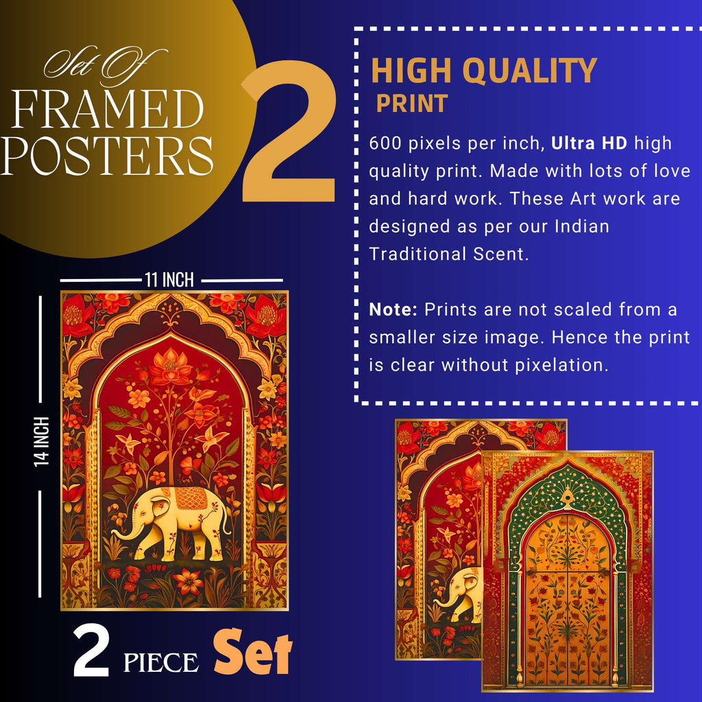 Set of Two Wall Paintings for Wall Dacoration Golden Framed Wall Paintings for Living Room & Bedroom Wall Art for Home Decoration & Office Wall Décor (14x11 inch CH-GD2-18)