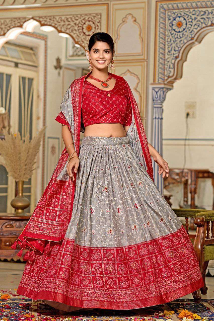 Women's Tussar Silk Patola Print Lehenga Choli Dupatta Set