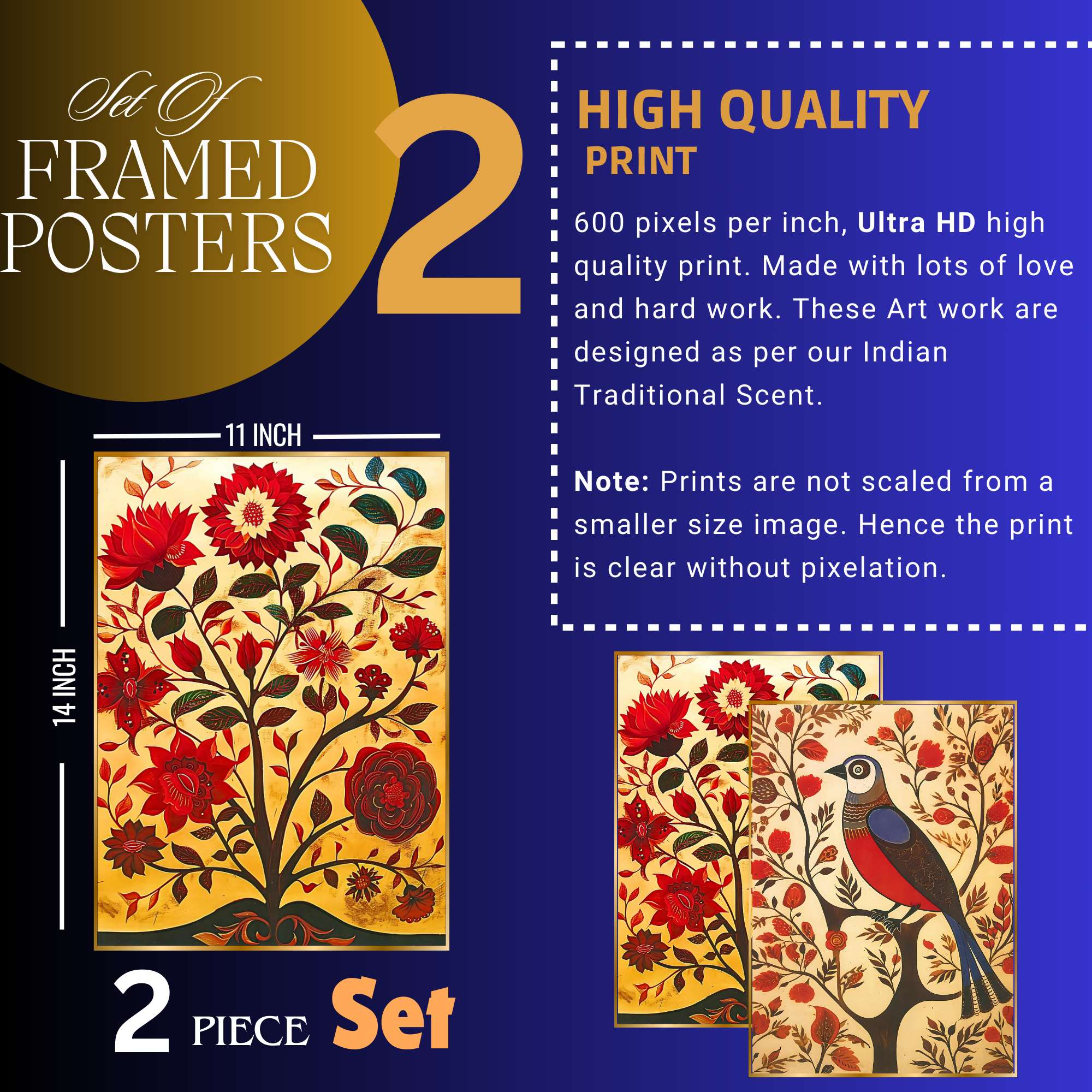 Set of Two Wall Paintings for Wall Dacoration Golden Framed Wall Paintings for Living Room & Bedroom Wall Art for Home Decoration & Office Wall Décor (14x11 inch CH-GD2-13)