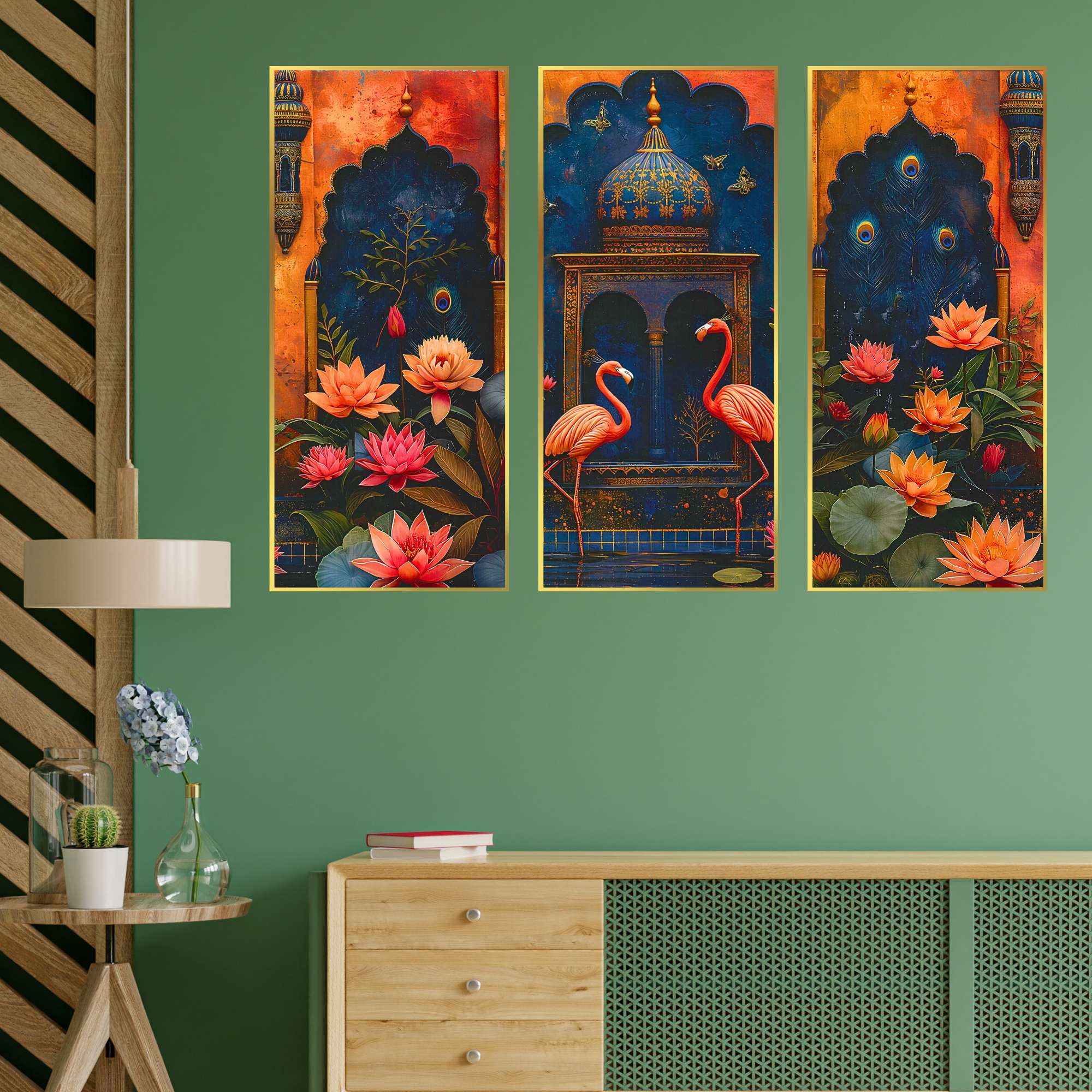 Set of Three large Wall Paintings for Wall Dacoration Golden Framed Wall Paintings for Living Room & Bedroom Wall Art for Home Decoration & Office Wall Décor (14x11 inch CH-LGD3-1)