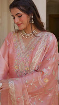 Women's Silk Heavy Embroidery Sequence Work Top-Bottom Straight Kurti With Pant and Dupatta set