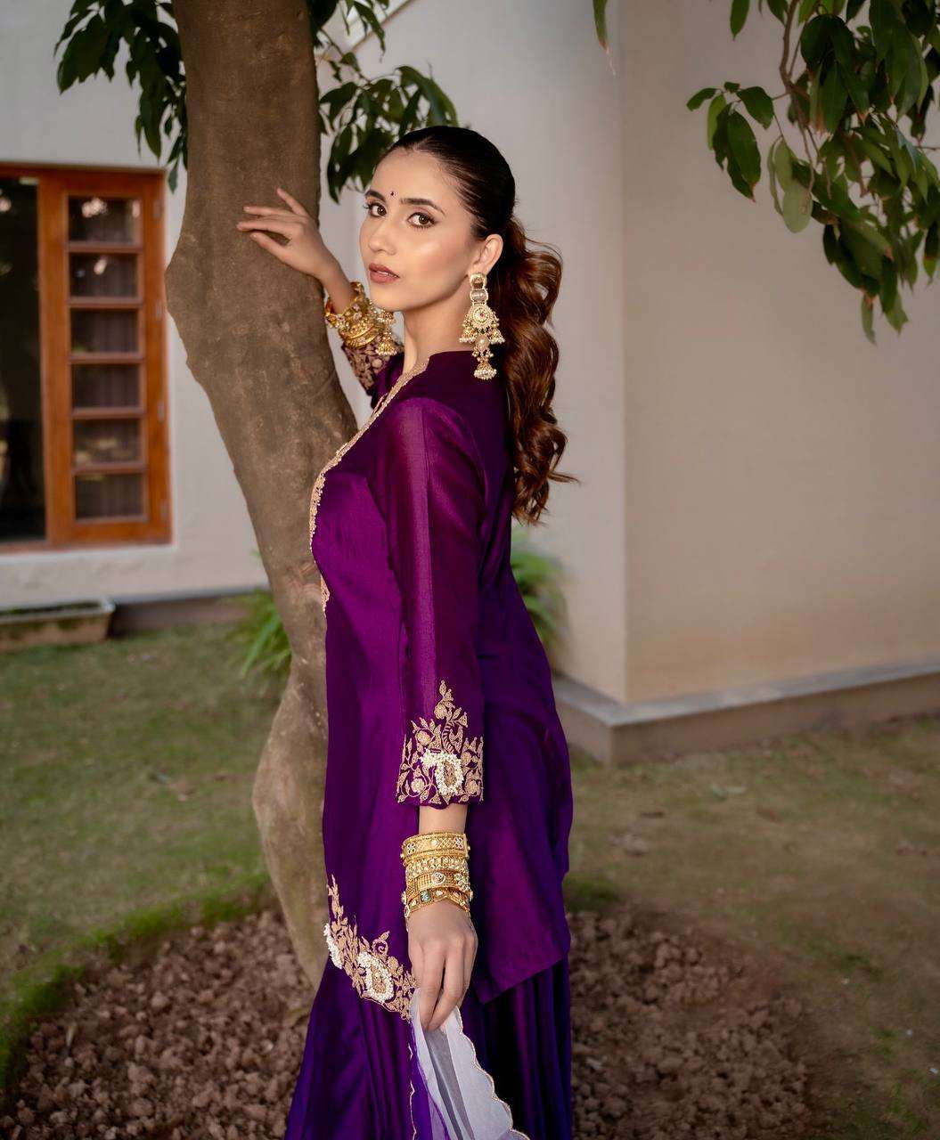 Women's Chinon Silk Sequence Embroidery Work Straight Kurti With Sharara Suit and Dupatta Set