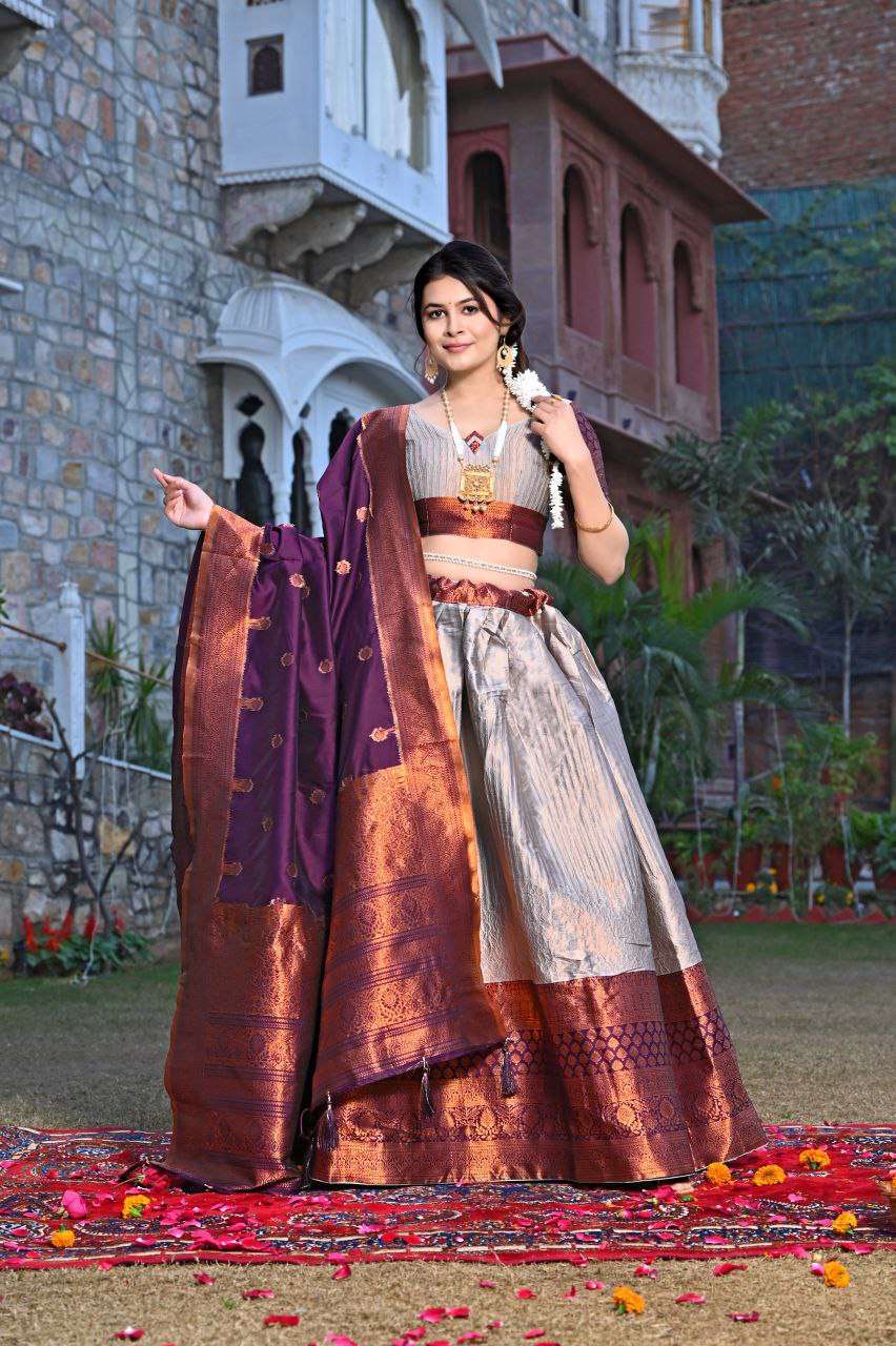 Women's Tussar Silk Patola Print Lehenga Choli Dupatta Set