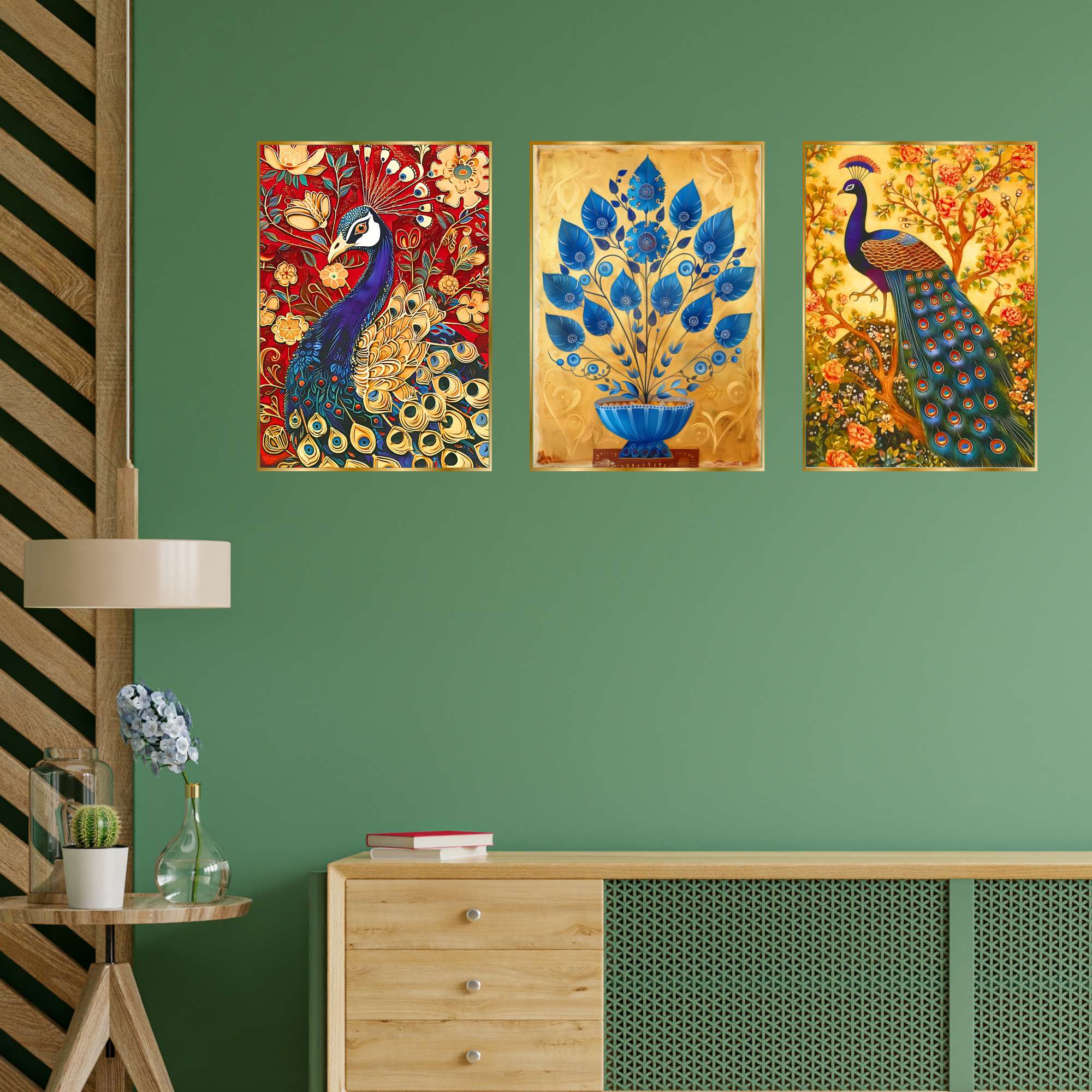 Set of Three Wall Paintings for Wall Dacoration Golden Framed Wall Paintings for Living Room & Bedroom Wall Art for Home Decoration & Office Wall Décor (18x12 inch CH-GD3-4)
