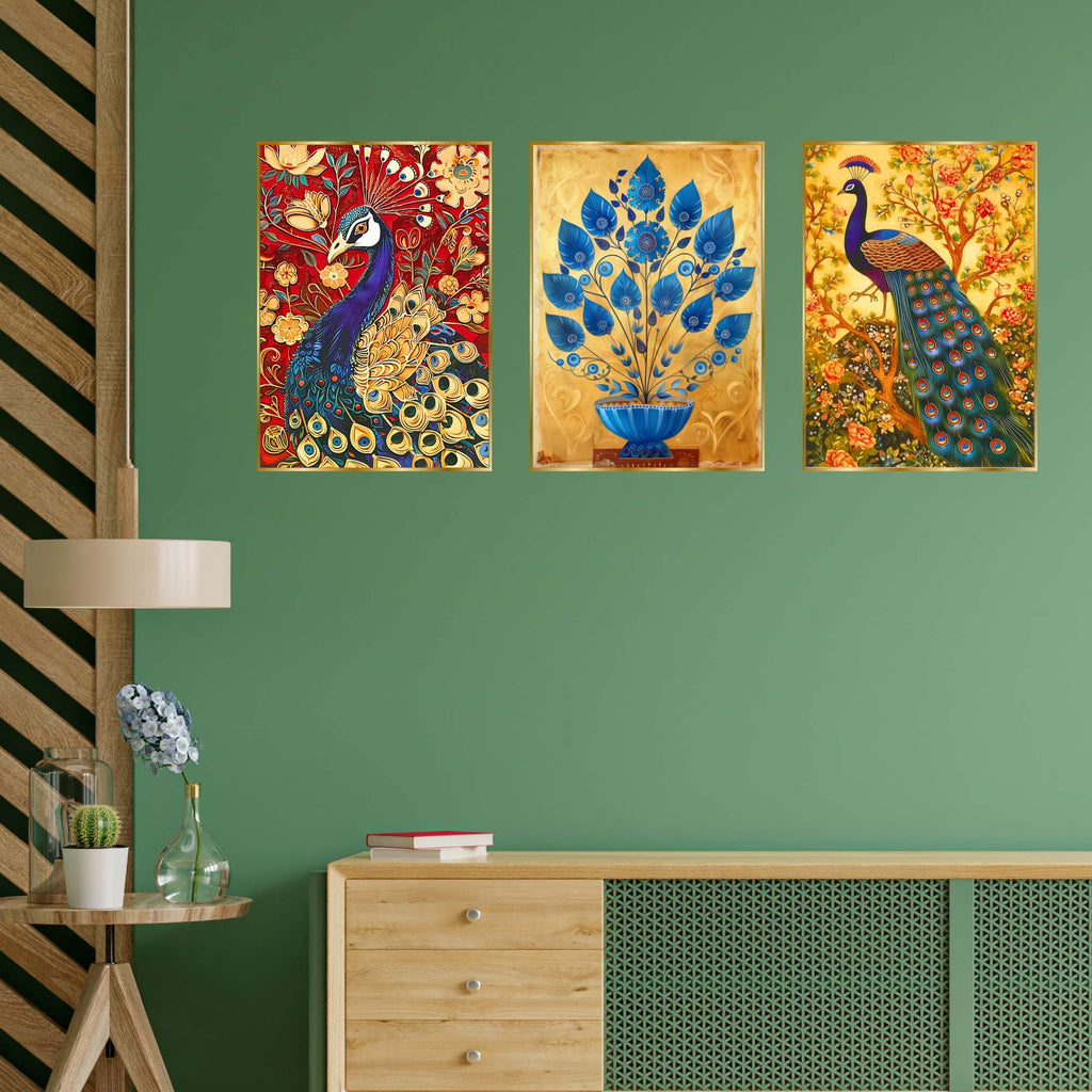 Set of Three Wall Paintings for Wall Dacoration Golden Framed Wall Paintings for Living Room & Bedroom Wall Art for Home Decoration & Office Wall Décor (24x18 inch CH-GD3-4)