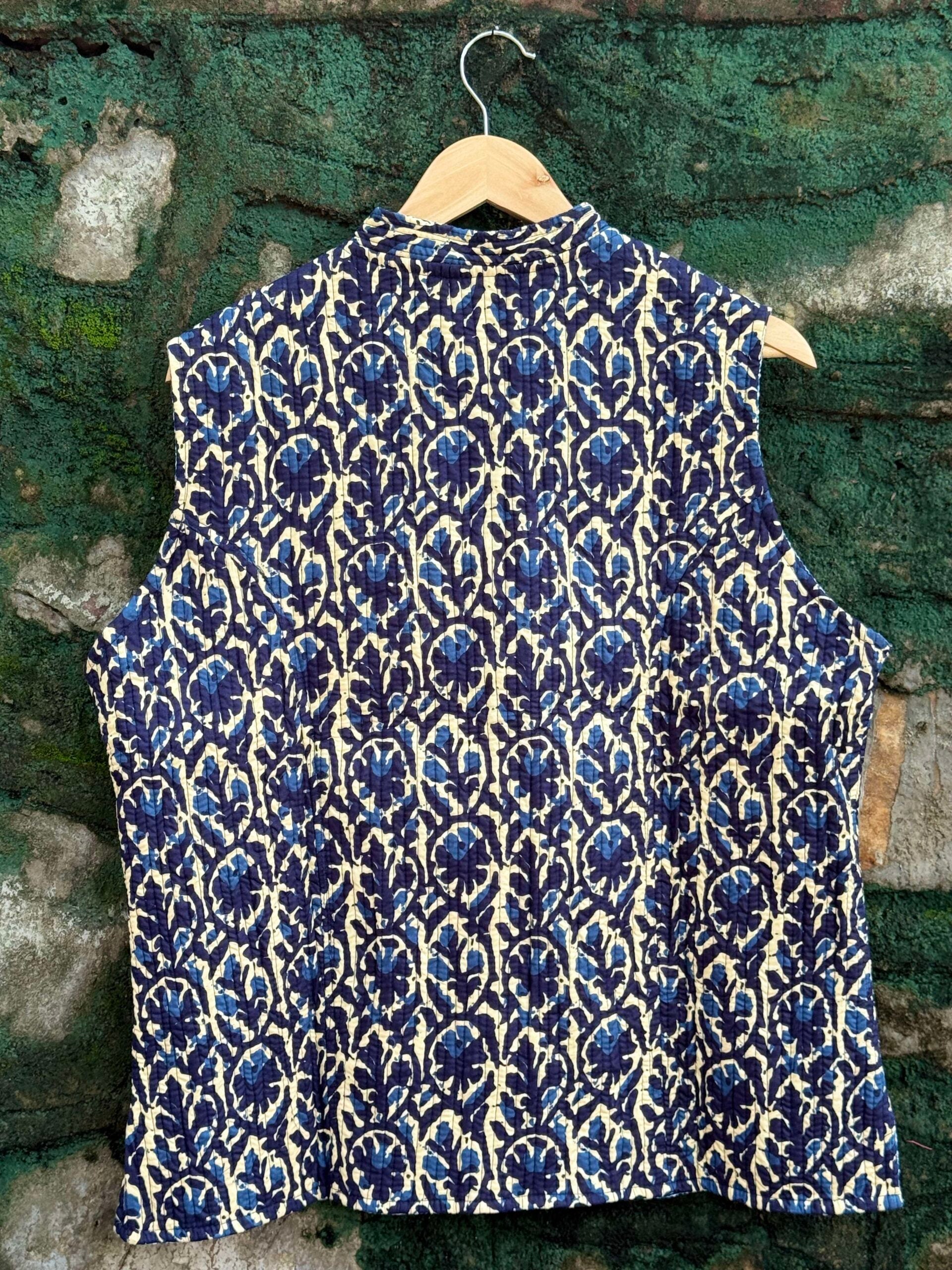 Womens Navy Blue Velvet Embroidered Jacket with Floral Design